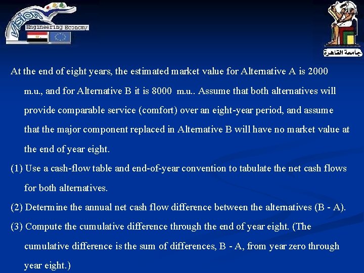 At the end of eight years, the estimated market value for Alternative A is