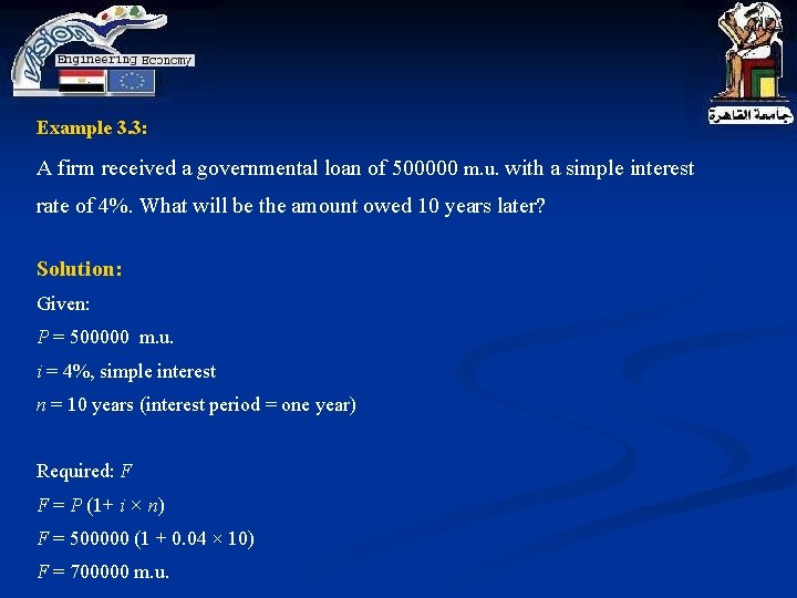 Example 3. 3: A firm received a governmental loan of 500000 m. u. with