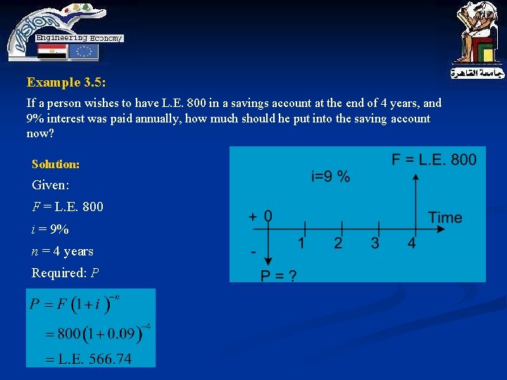 Example 3. 5: If a person wishes to have L. E. 800 in a