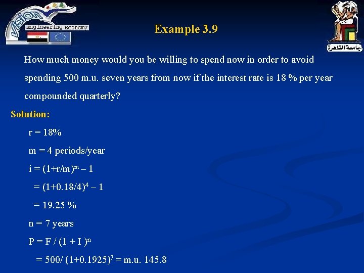 Example 3. 9 How much money would you be willing to spend now in