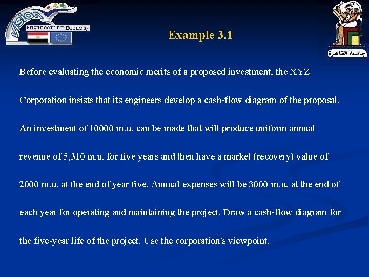 Example 3. 1 Before evaluating the economic merits of a proposed investment, the XYZ