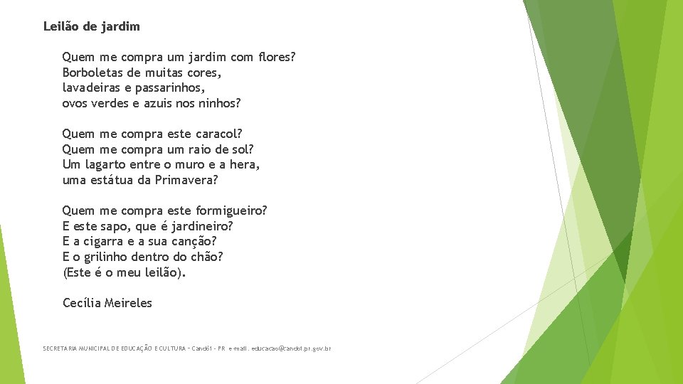 Leilão de jardim Quem me compra um jardim com flores? Borboletas de muitas cores,