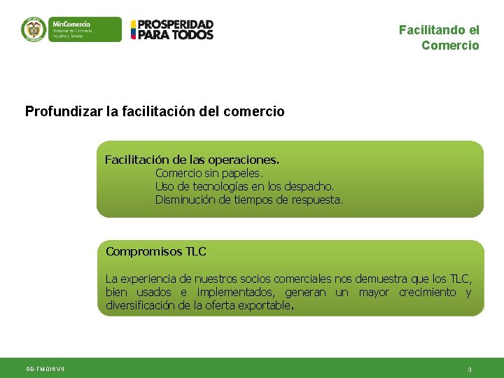 Facilitando el Comercio Profundizar la facilitación del comercio Facilitación de las operaciones. Comercio sin Facilitando el Comercio Profundizar la facilitación del comercio Facilitación de las operaciones. Comercio sin