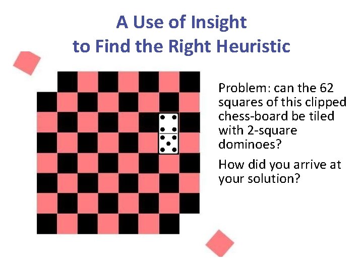 A Use of Insight to Find the Right Heuristic Problem: can the 62 squares