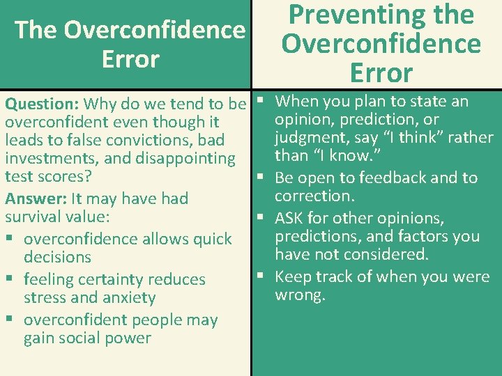 The Overconfidence Error Question: Why do we tend to be overconfident even though it