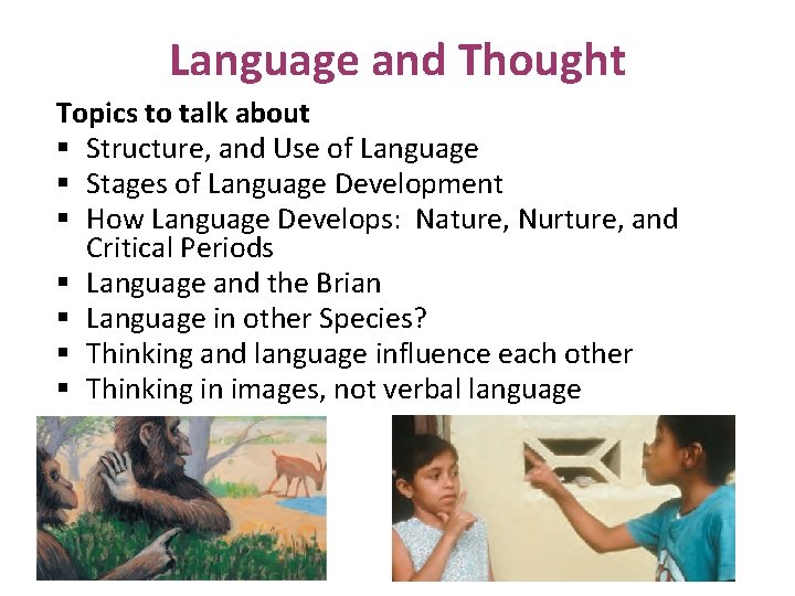 Language and Thought Topics to talk about § Structure, and Use of Language §