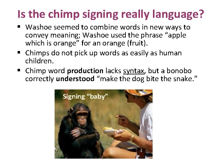 Is the chimp signing really language? § Washoe seemed to combine words in new