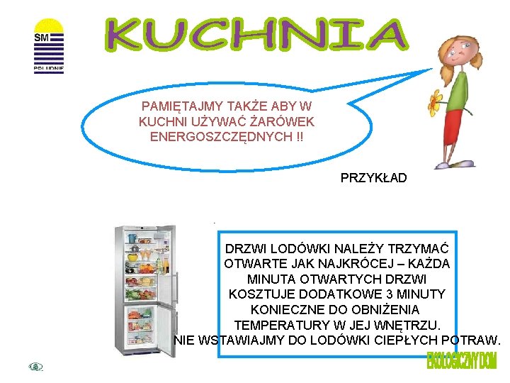 PAMIĘTAJMY TAKŻE ABY W KUCHNI UŻYWAĆ ŻARÓWEK ENERGOSZCZĘDNYCH !! PRZYKŁAD DRZWI LODÓWKI NALEŻY TRZYMAĆ