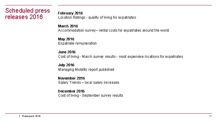 Scheduled press releases 2016 February 2016 Location Ratings - quality of living for expatriates