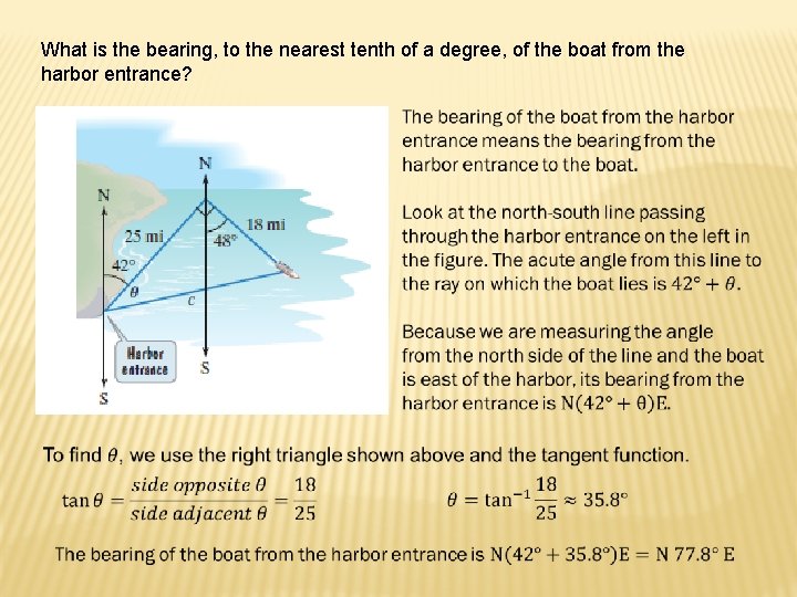 What is the bearing, to the nearest tenth of a degree, of the boat