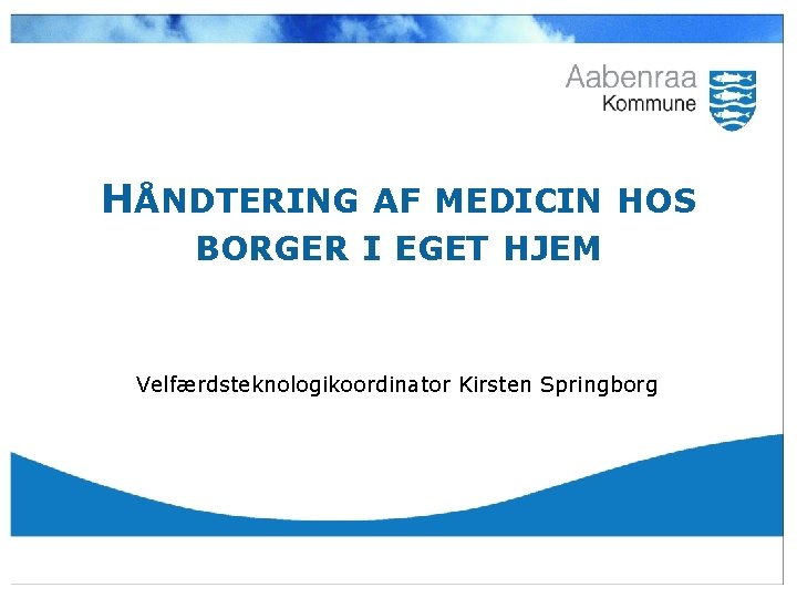 HÅNDTERING AF MEDICIN HOS BORGER I EGET HJEM Velfærdsteknologikoordinator Kirsten Springborg 
