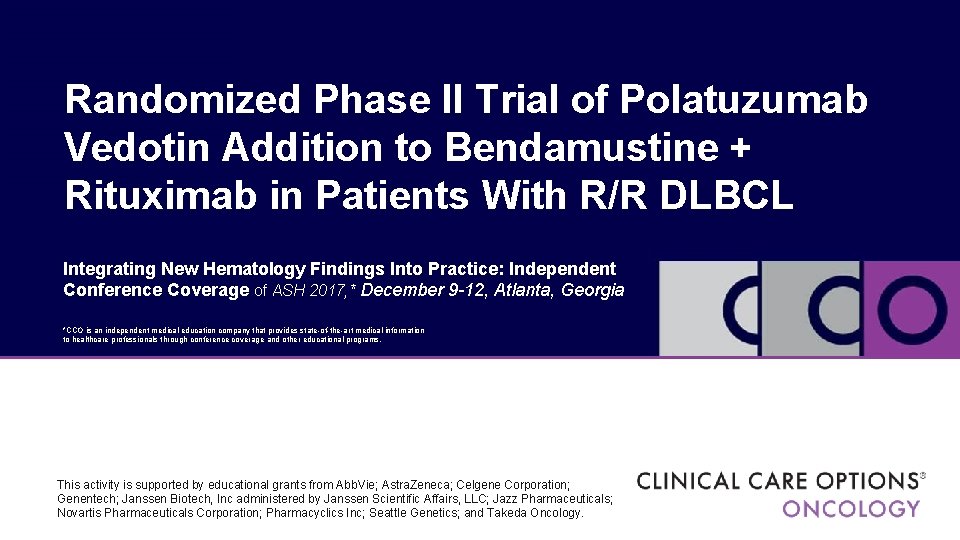 Randomized Phase II Trial of Polatuzumab Vedotin Addition to Bendamustine + Rituximab in Patients