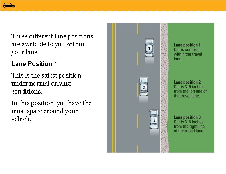 Three different lane positions are available to you within your lane. Lane Position 1