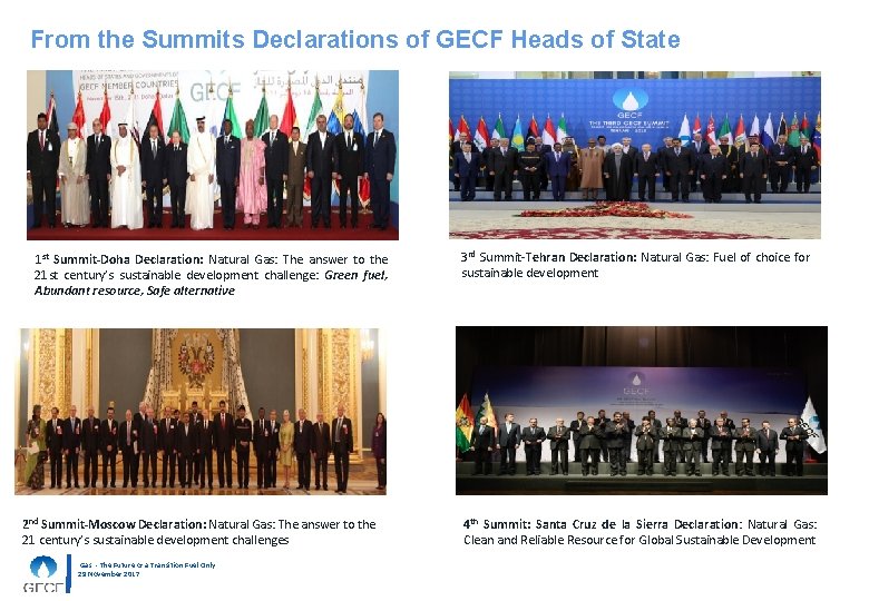 From the Summits Declarations of GECF Heads of State 1 st Summit-Doha Declaration: Natural