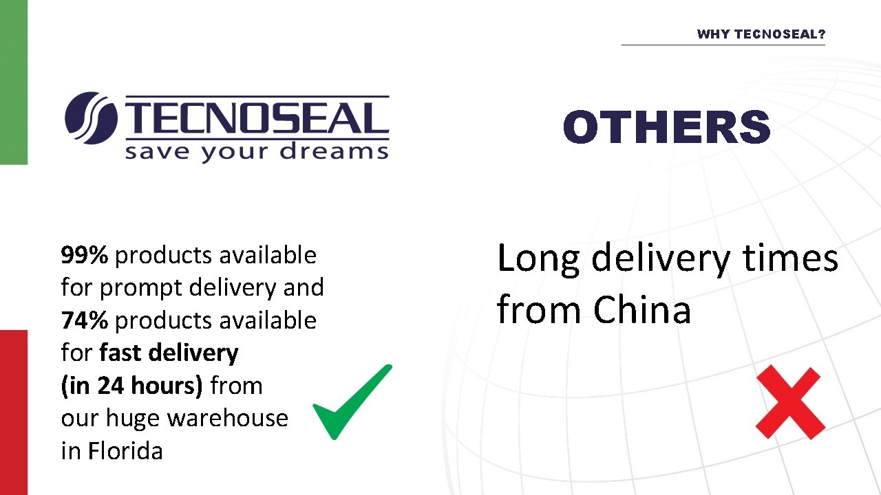 WHY TECNOSEAL? OTHERS 99% products available for prompt delivery and 74% products available for