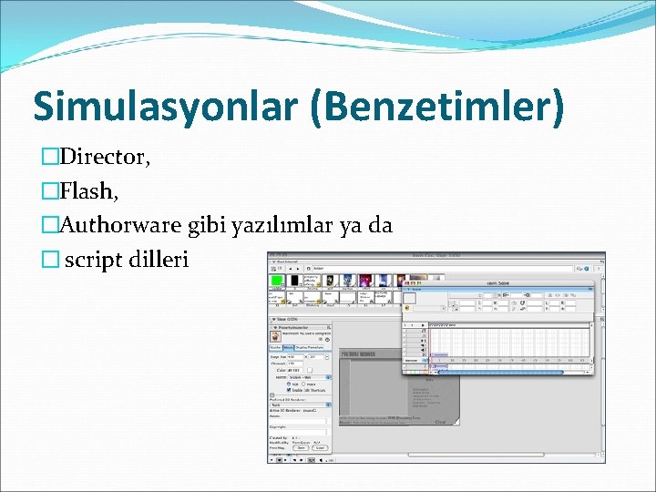 Simulasyonlar (Benzetimler) �Director, �Flash, �Authorware gibi yazılımlar ya da � script dilleri 