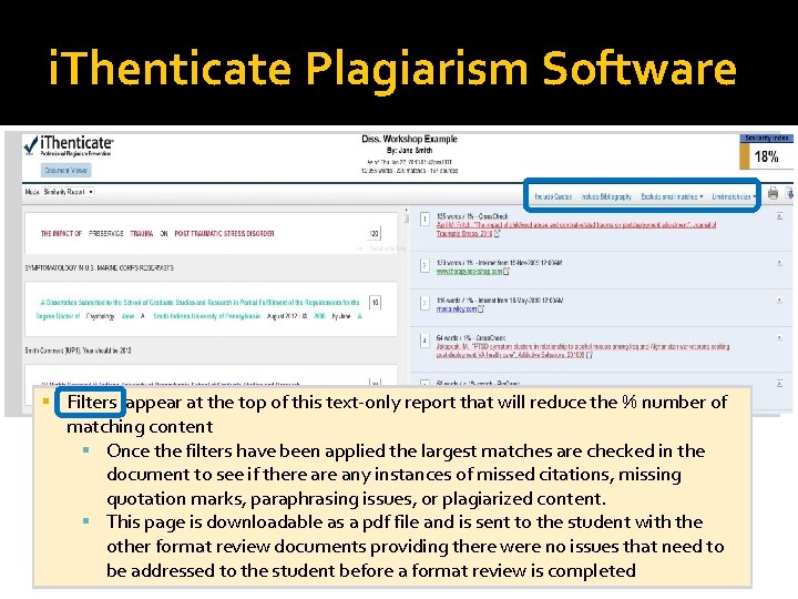 i. Thenticate Plagiarism Software Filters appear at the top of this text-only report that