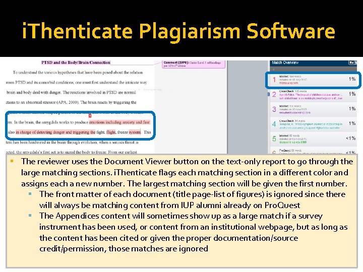 i. Thenticate Plagiarism Software The reviewer uses the Document Viewer button on the text-only