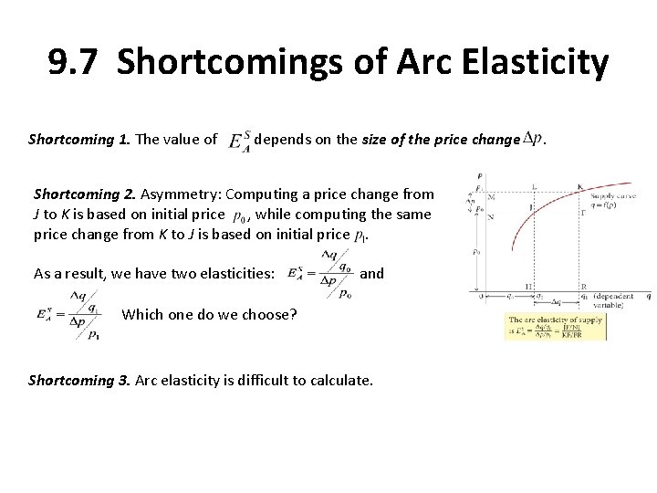 9. 7 Shortcomings of Arc Elasticity Shortcoming 1. The value of depends on the
