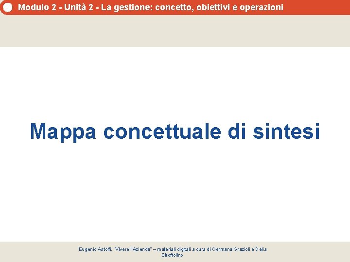 Modulo 2 - Unità 2 - La gestione: concetto, obiettivi e operazioni Mappa concettuale