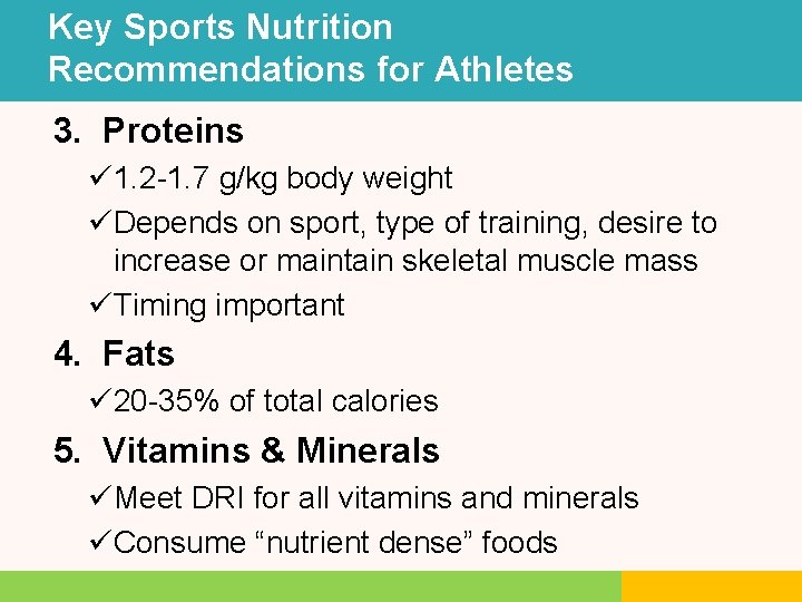 Key Sports Nutrition Recommendations for Athletes 3. Proteins ü 1. 2 -1. 7 g/kg