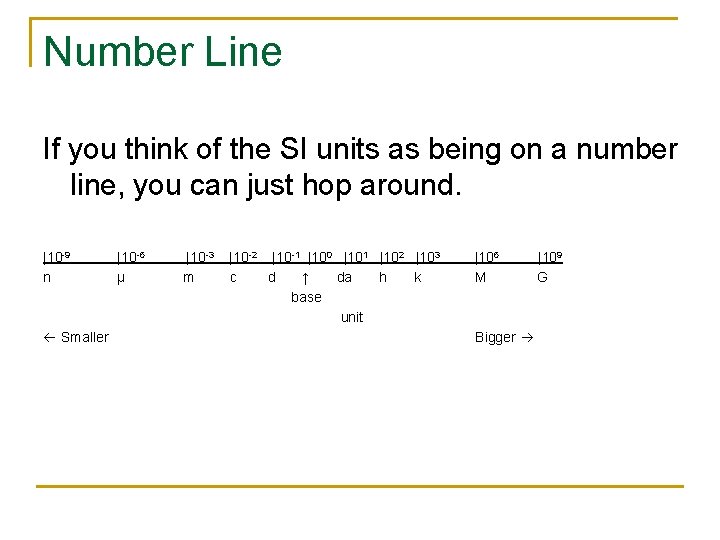 Number Line If you think of the SI units as being on a number