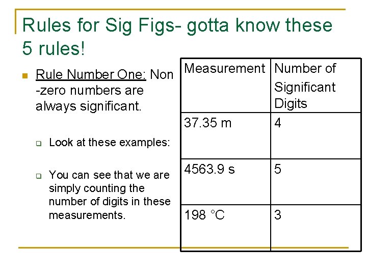 Rules for Sig Figs- gotta know these 5 rules! n Rule Number One: Non