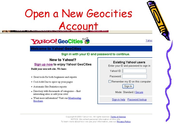 Open a New Geocities Account 