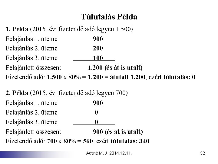 Túlutalás Példa 1. Példa (2015. évi fizetendő adó legyen 1. 500) Felajánlás 1. üteme