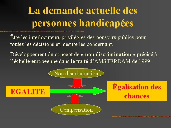 La demande actuelle des personnes handicapées Être les interlocuteurs privilégiés des pouvoirs publics pour
