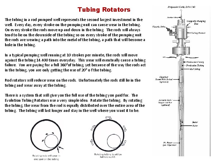 Tubing Rotators The tubing in a rod pumped well represents the second largest investment