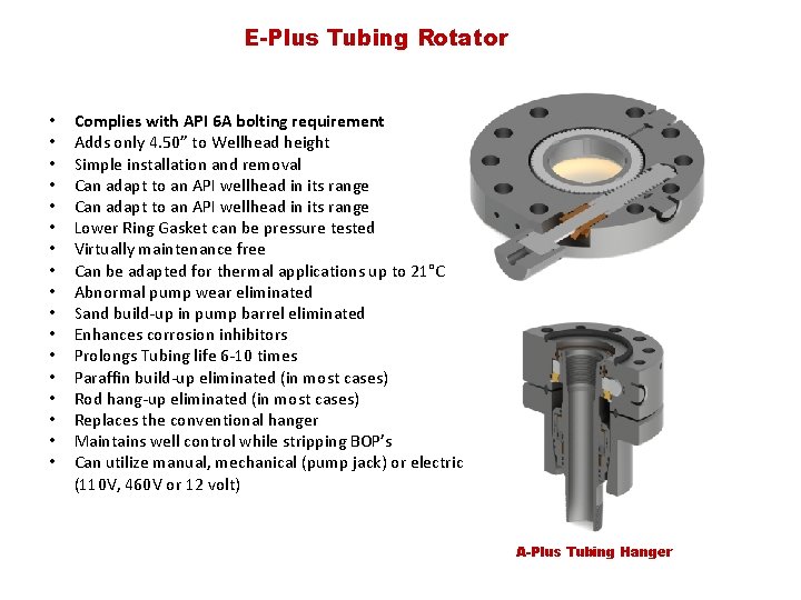 E-Plus Tubing Rotator • • • • • Complies with API 6 A bolting