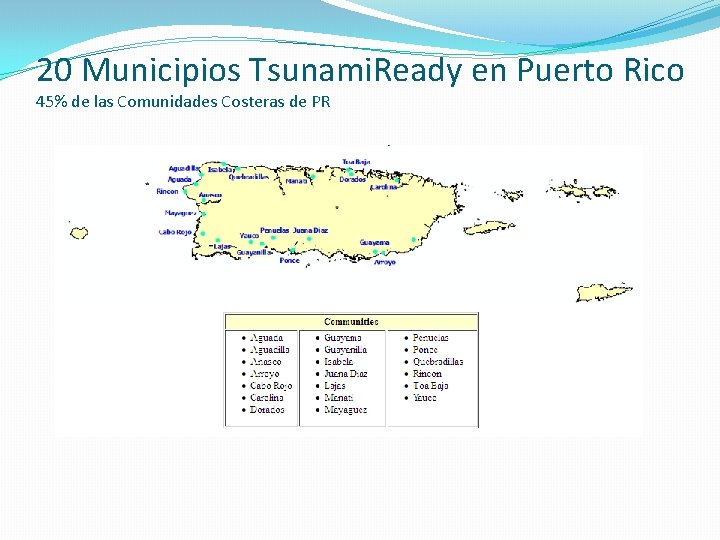 20 Municipios Tsunami. Ready en Puerto Rico 45% de las Comunidades Costeras de PR