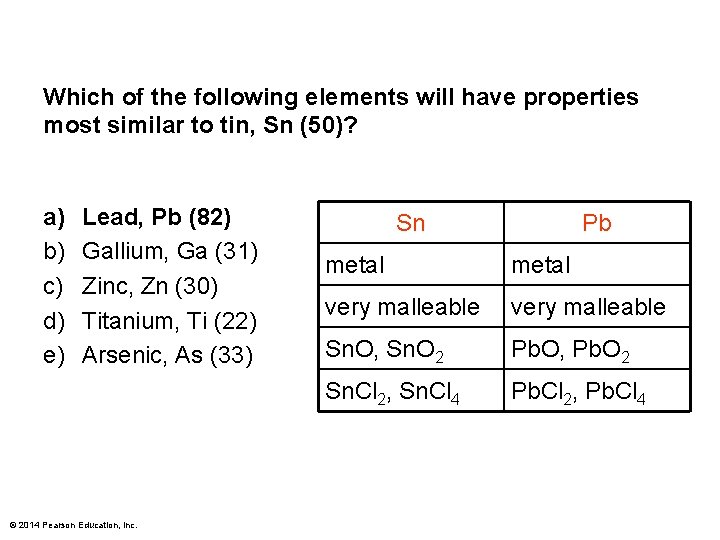 Which of the following elements will have properties most similar to tin, Sn (50)?