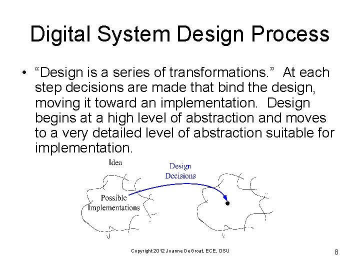 Digital System Design Process • “Design is a series of transformations. ” At each