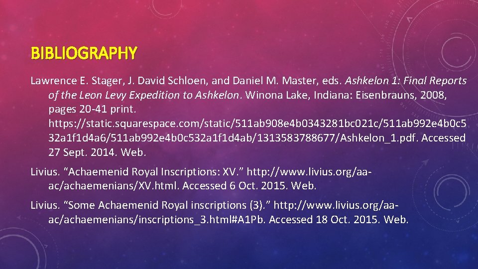 BIBLIOGRAPHY Lawrence E. Stager, J. David Schloen, and Daniel M. Master, eds. Ashkelon 1: