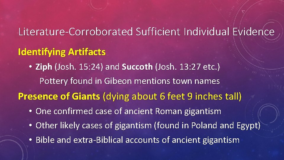 Literature-Corroborated Sufficient Individual Evidence Identifying Artifacts • Ziph (Josh. 15: 24) and Succoth (Josh.