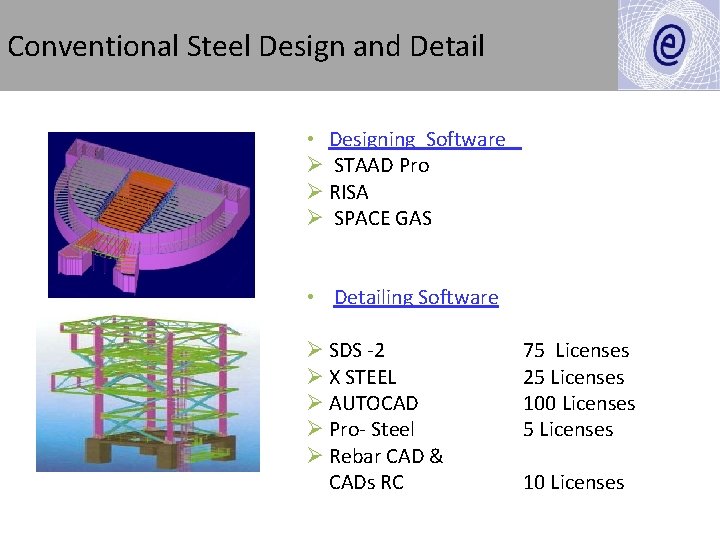 Conventional Steel Design and Detail • Designing Software Ø STAAD Pro Ø RISA Ø