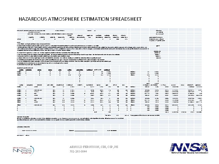 HAZARDOUS ATMOSPHERE ESTIMATION SPREADSHEET FERGUSON'S AIRBORNE CHEMICAL HAZARD ESTIMATION WEIGHT PERCENT LOCATION: NAVAL BASE HAZARDOUS ATMOSPHERE ESTIMATION SPREADSHEET FERGUSON'S AIRBORNE CHEMICAL HAZARD ESTIMATION WEIGHT PERCENT LOCATION: NAVAL BASE