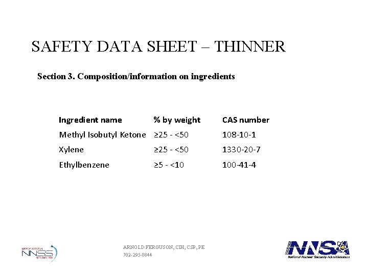 SAFETY DATA SHEET – THINNER Section 3. Composition/information on ingredients Ingredient name % by SAFETY DATA SHEET – THINNER Section 3. Composition/information on ingredients Ingredient name % by