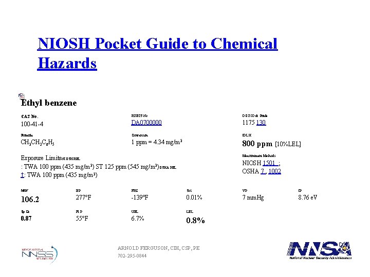 Hazardous Atmosphere Estimation Arnold Ferguson Cih Csp Pe