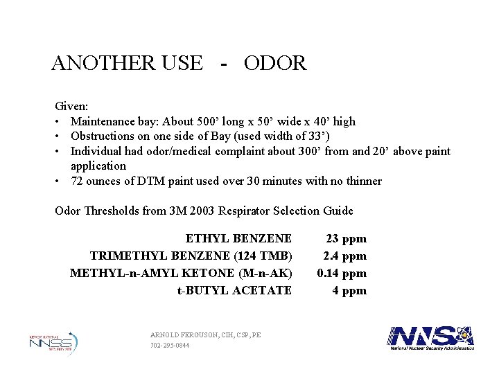 ANOTHER USE ODOR Given: • Maintenance bay: About 500’ long x 50’ wide x ANOTHER USE ODOR Given: • Maintenance bay: About 500’ long x 50’ wide x