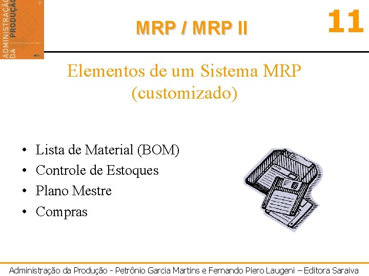 MRP / MRP II 11 Elementos de um Sistema MRP (customizado) • • Lista