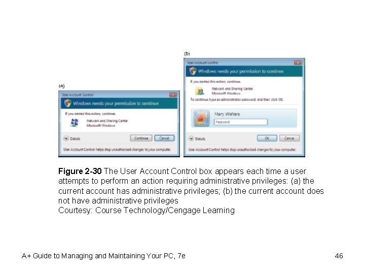 Figure 2 -30 The User Account Control box appears each time a user attempts