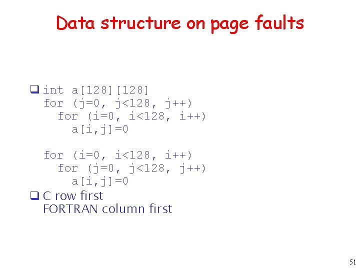 Data structure on page faults q int a[128] for (j=0, j<128, j++) for (i=0,