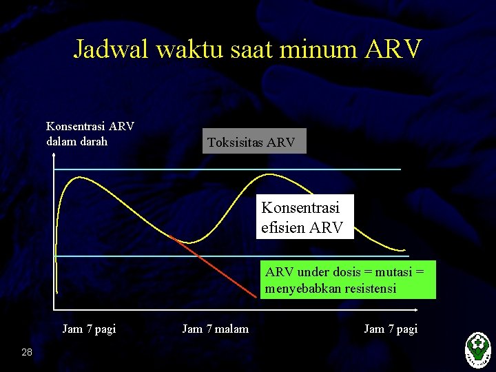 Jadwal waktu saat minum ARV Konsentrasi ARV dalam darah Toksisitas ARV Konsentrasi efisien ARV