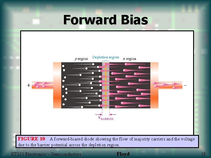 Forward Bias FIGURE 10 A forward-biased diode showing the flow of majority carriers and