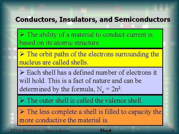 Conductors, Insulators, and Semiconductors Ø The ability of a material to conduct current is