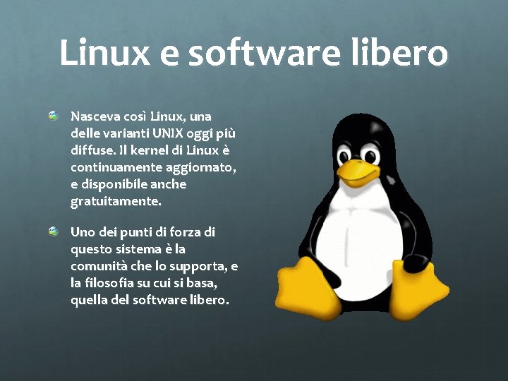 Linux e software libero Nasceva così Linux, una delle varianti UNIX oggi più diffuse.