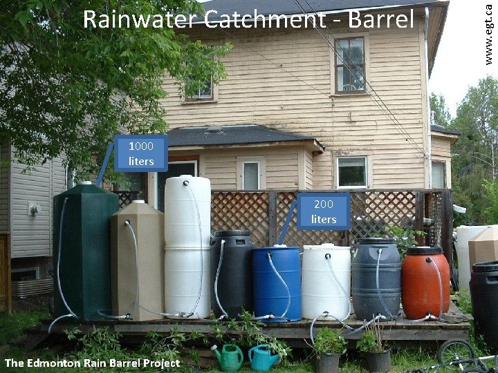 1000 liters 200 liters The Edmonton Rain Barrel Project www. egt. ca Rainwater Catchment